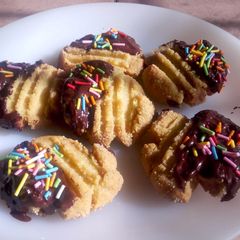 A picture of Chocolate dipped shortbread cookies.