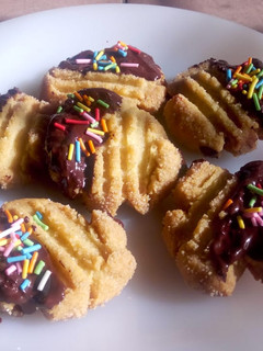 A picture of Chocolate dipped shortbread cookies.