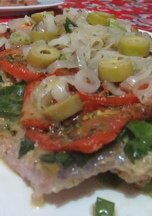 Una foto de Matambre tiernizado al horno con verduras asadas