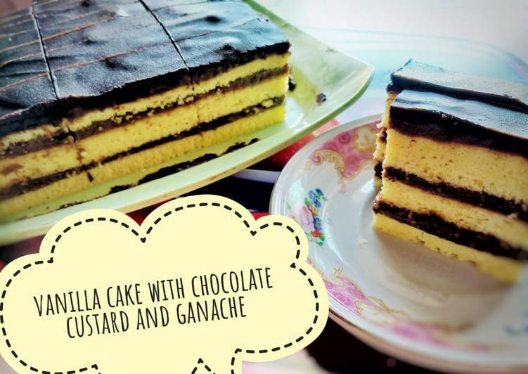 Resep Vanilla Cake with Chocolate Custard and Ganache, Lezat