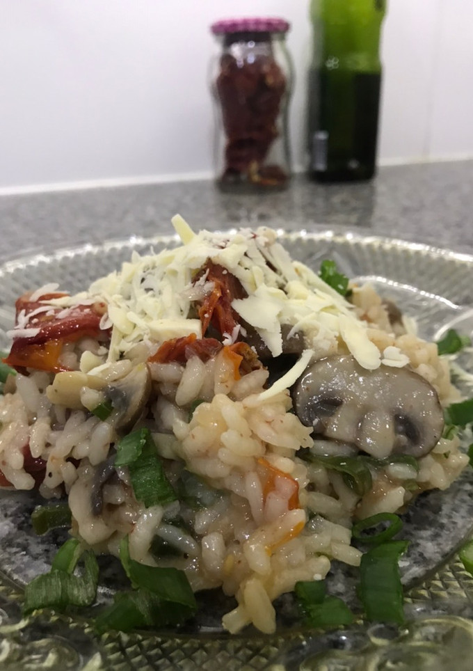 Una foto de Risotto fácil con portobellos
