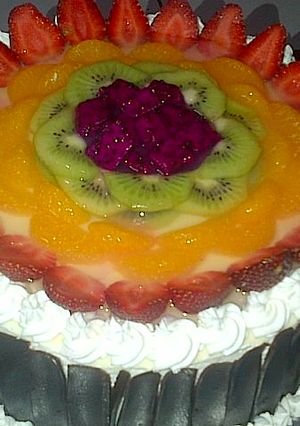 Foto resep Blackforest panggang pondan buah