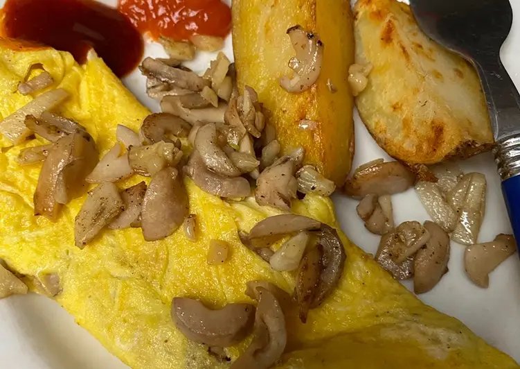 Mudah Cepat Memasak Omlete telur, saute mushroom dan kentang panggang Ala Warung