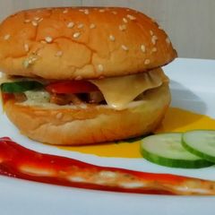 A picture of Dj's Chicken Seekh Kebab Burger.