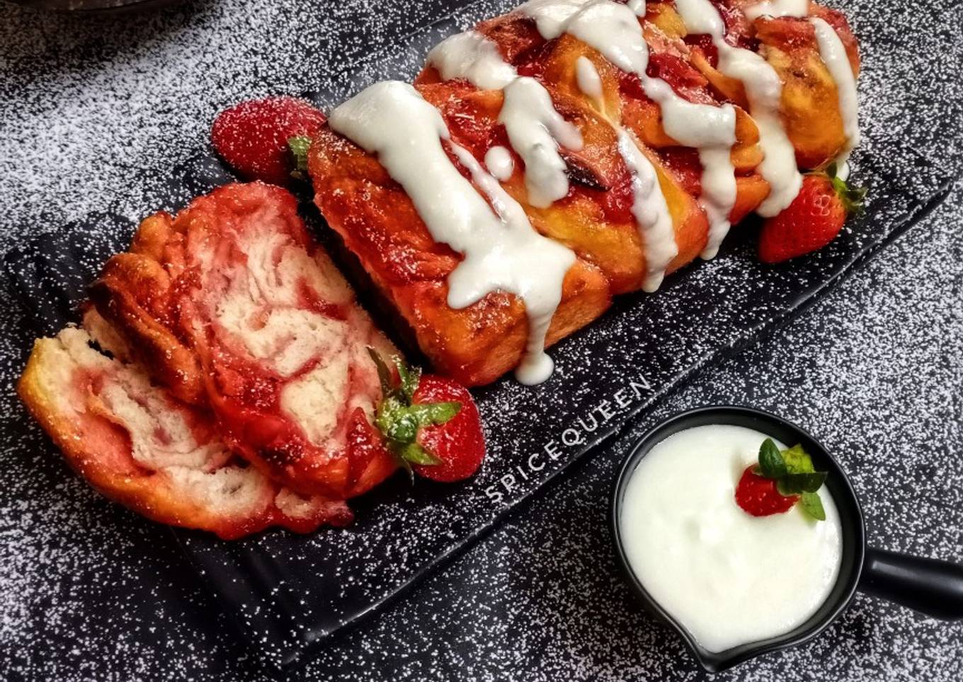 Strawberry Babka Bread with Cream Cheese Frosting