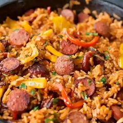 A picture of Sausage and Rice Skillet.