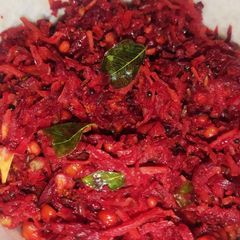 A picture of Beetroot and Carrot Poriyal.