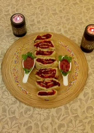 A picture of Beetroot  masala  swiss roll/ Beetroot  masala  roll.