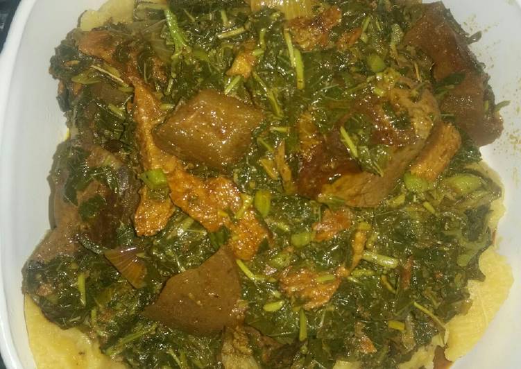 Boiled Plantain and Vegetable sauce