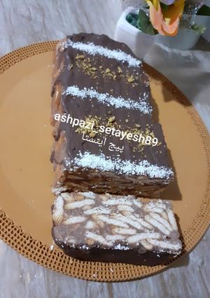 عکسی از دستور کیک یخچالی موزاییکی