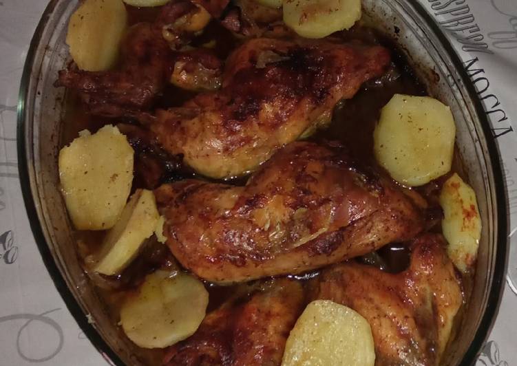 Pollo asado al horno con cerveza y verduras