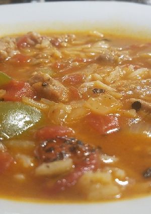 A picture of Sausage, Tomato, and Pepper Soup.