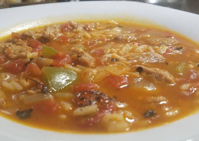 Steps to Prepare Any-night-of-the-week Sausage, Tomato, and Pepper Soup