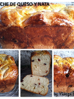 Una foto de Brioche de queso y nata (con puñado de arándanos secos, en panificadora)