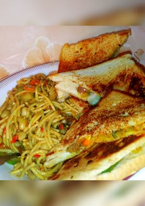 Spaghetti & bread sandwich ainihin hoton girkin