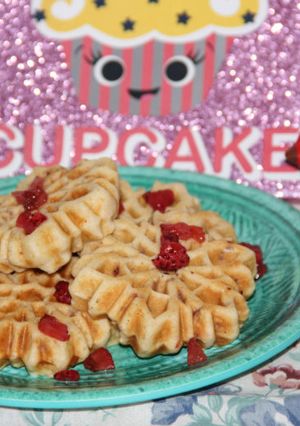 A picture of Strawberry Infused Snowflake Breakfast Waffles.