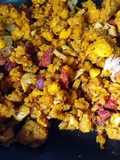 Migas with Pork Belly, Pork Loin, and Chorizo