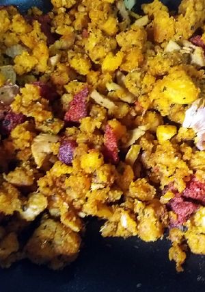 Una foto de Migas con panceta, lomo y chorizo