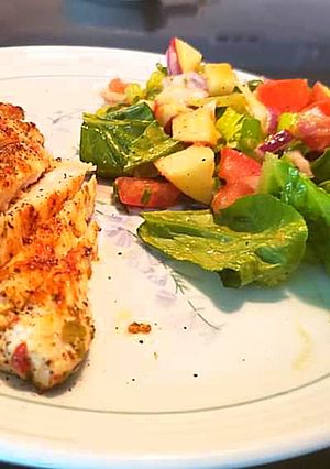 A picture of Chicken vegetable steak.