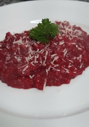 Una foto de Risotto de remolacha