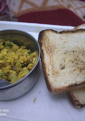 A picture of Egg bhurji with bread.