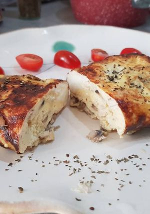 噴汁的蘑菇捲蛋早餐 的食譜成品照片