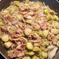 A picture of Fried Bacon & Brussel Sprouts.