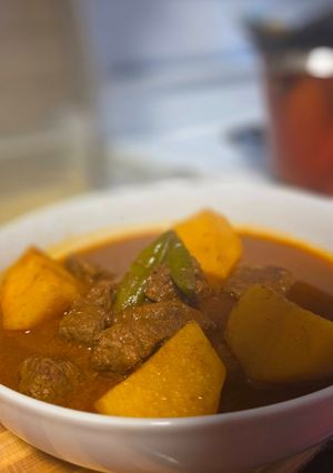 A picture of Aloo gosht.