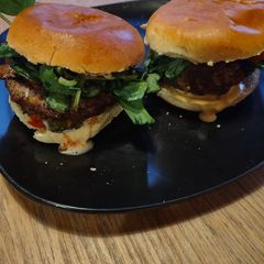 A picture of Homemade burgers.