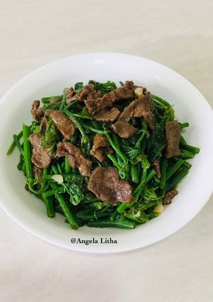 Foto resep Tumis daun labu siam & daging #taiwan food