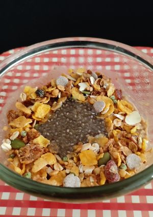 A picture of Morning freshness (chia,oats with almond milk without sugar).