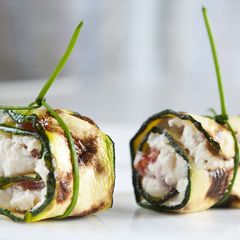 A picture of Zucchini stuffed with Savory Tofu Spread.