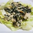 Pollo desmechado con crema de queso vegano