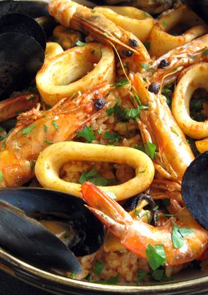 A picture of Paella Inspired Seafood Takikomi Gohan.
