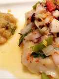 Filet de curvina horneado en la vinagreta de pulpo con Quinoa