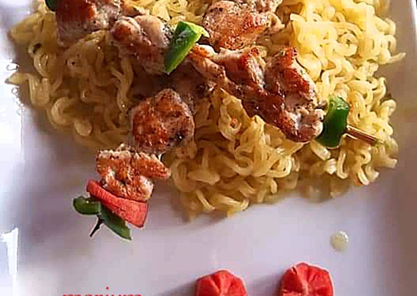 Chicken Malai boti with noodles🍝🍡🍢