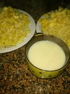 صورة لوصفة مكرونة ودجاج بالوايت صوص الخفيف ومعاها شوربة دجاج وكريمة 🍝