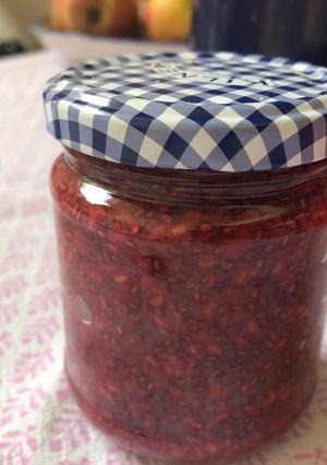 A picture of Raspberry chia not-jam - vegan.
