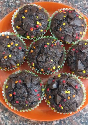 A picture of Eggless Chocolate Banana Muffins.