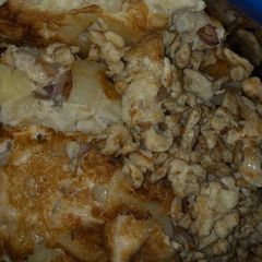 A picture of Potatoes in egg with scramble egg.
