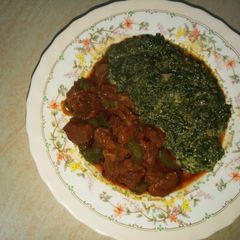 A picture of Wet fry meat with kienyeji vegetables.#author's marathon.