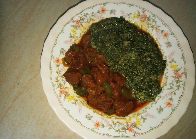 Wet fry meat with kienyeji vegetables.#author's marathon