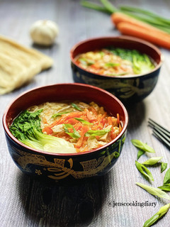 A picture of Egg Misua Noodles Soup.