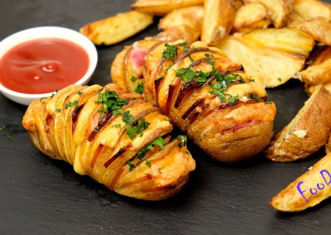 Картошка-гармошка с беконом и помидором в духовке — рецепт с фото пошагово