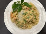 A picture of salmon and prawn