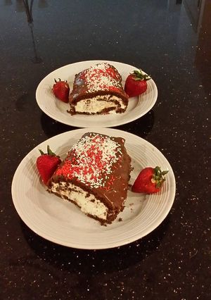 A picture of Chocolate Strawberry Cream Cake Roll.