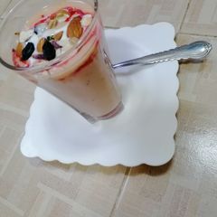 A picture of Mango strawberry milk shake.