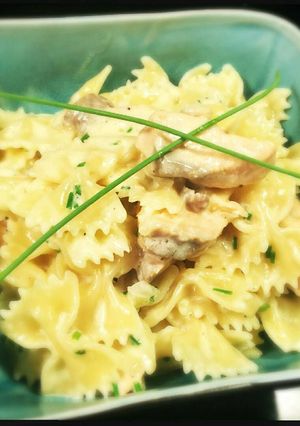 A picture of Farfalle with Salmon in Creamy Vodka Sauce.