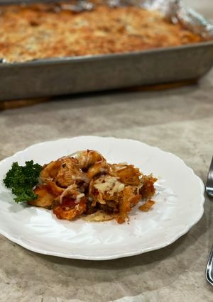 A picture of Italian-Style Baked Chicken and Pasta.