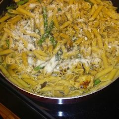 A picture of Penne with Chicken, Asparagus, and Fresh Rosemary.
